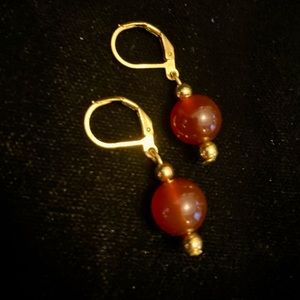 New Carnelian Dangle Drop Gold Hypoallergenic Lever Back Earrings Ltd Edition